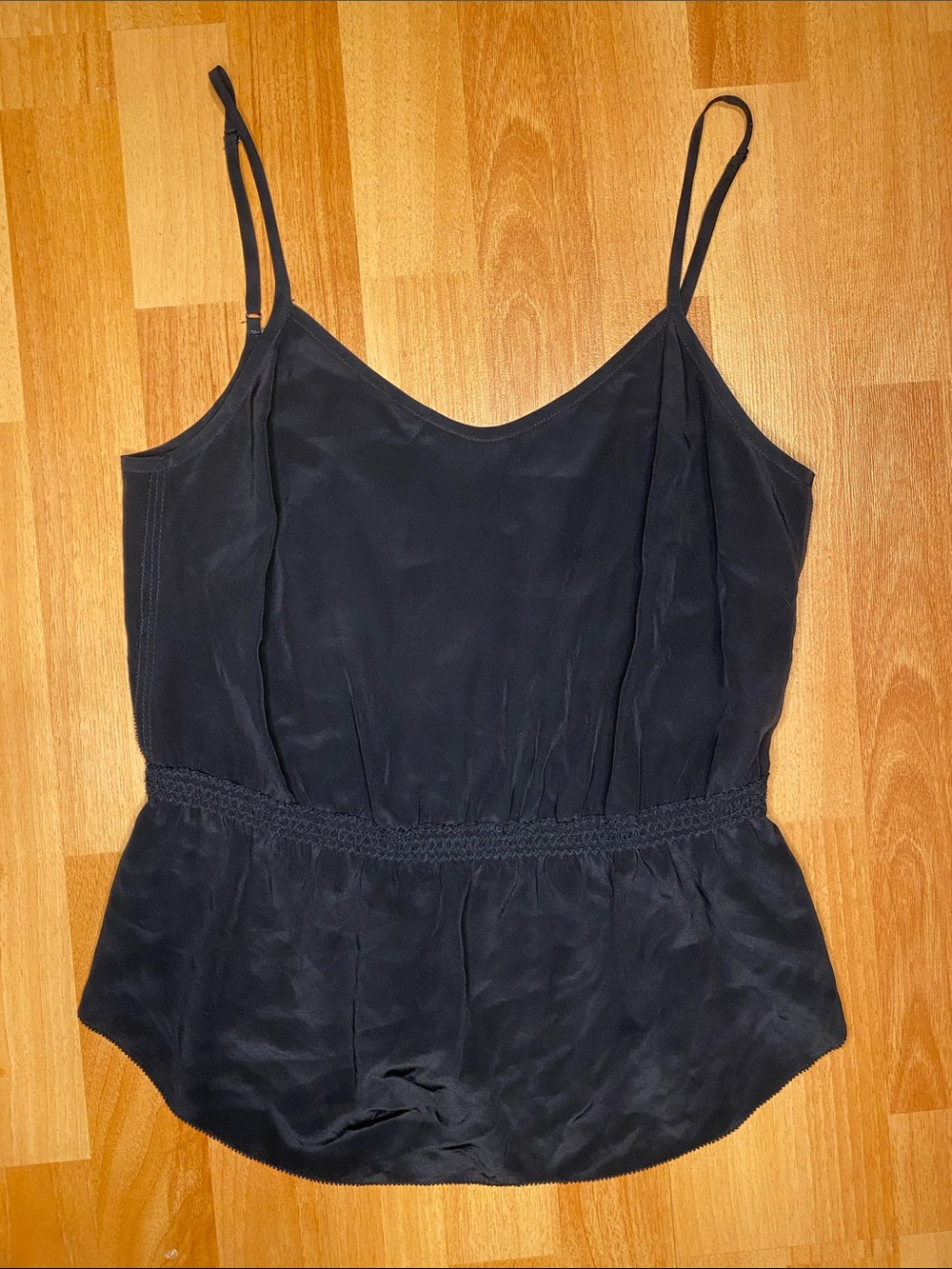 Wilfred Aritzia Black Silk Spaghetti Strap Peplum Camisole